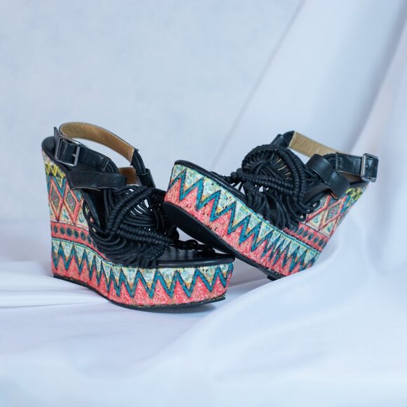 Dolce By Mojo Moxy Wild Thing Wedge Heel Macrame Platform Sandals Boho Sz 8.5 M - Picture 2 of 10